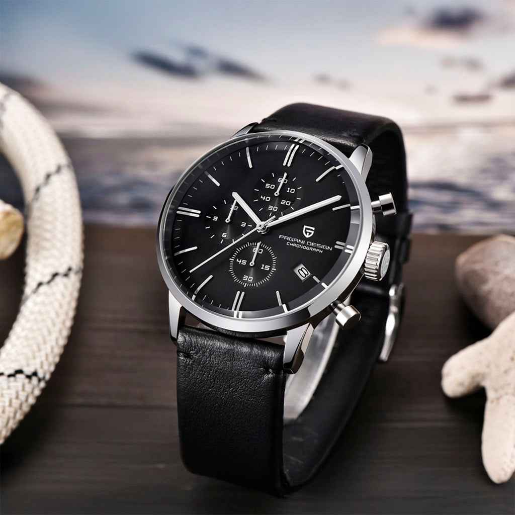 PGN Design Rouen Silver Black Classic Edition white watch - product photo