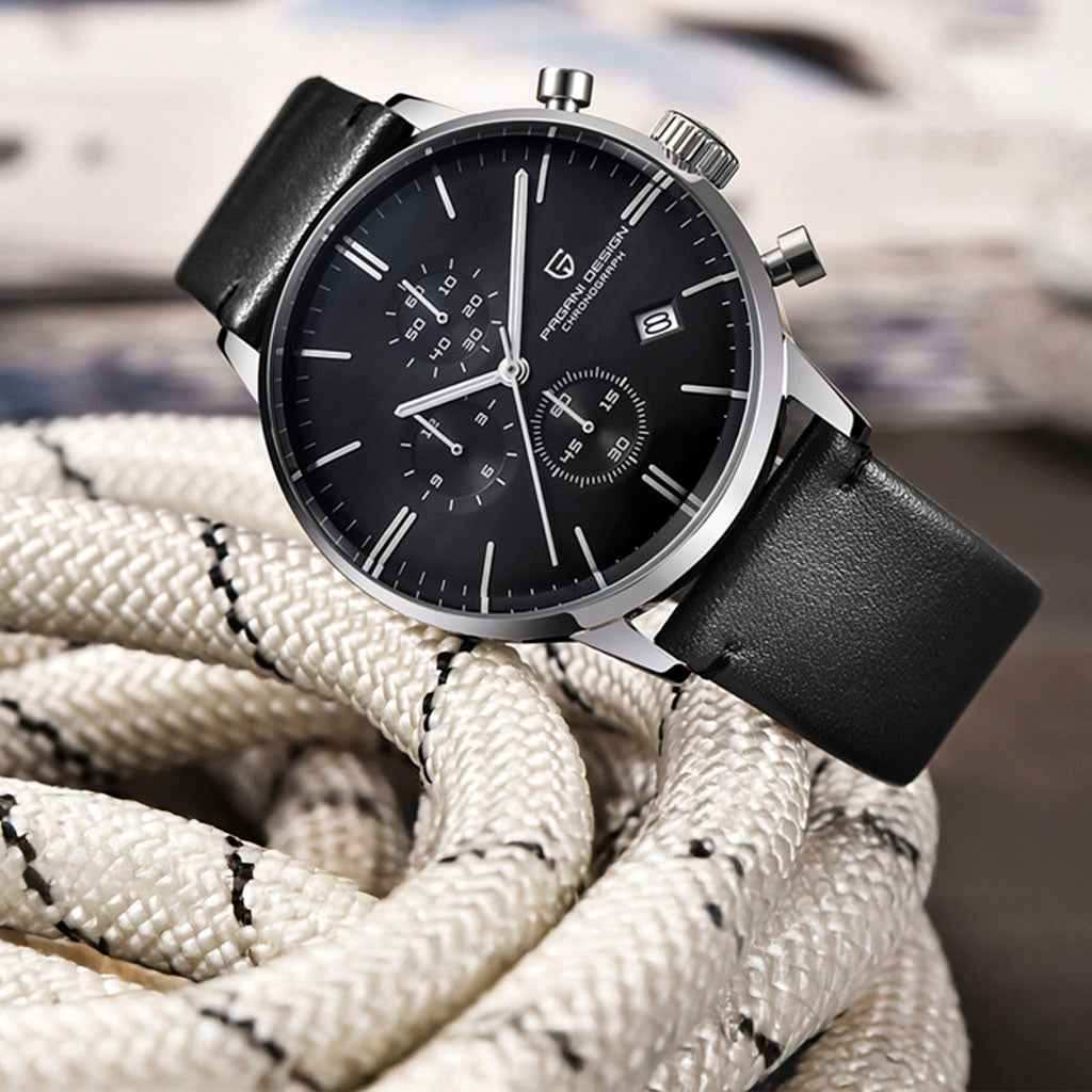 PGN Design Rouen Silver Black Classic Edition white watch - product photo