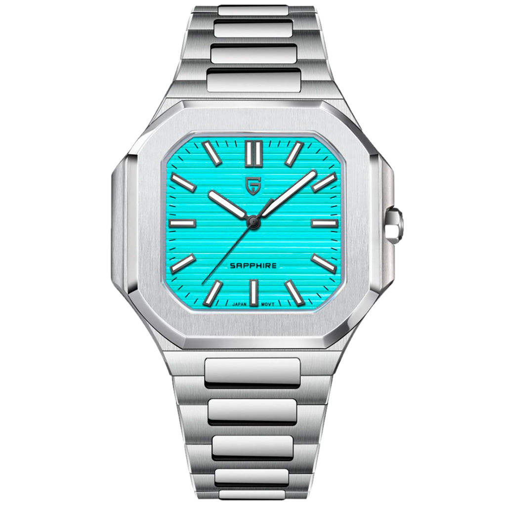 PGN Design Square Turquoise steel watch - product photo