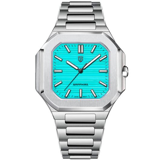 PGN Design Square Turquoise steel watch - product photo