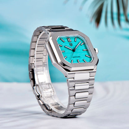 PGN Design Square Turquoise steel watch - product photo