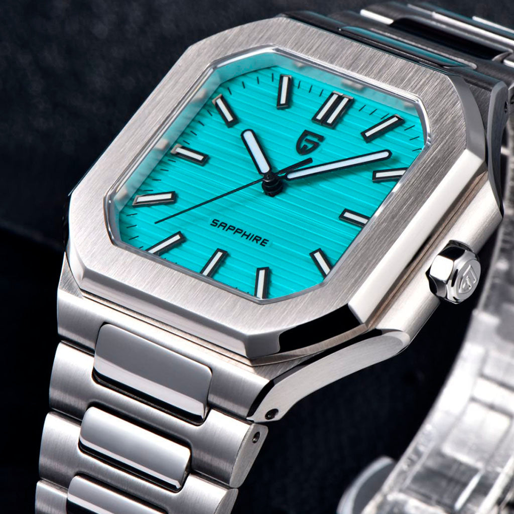 PGN Design Square Turquoise steel watch - product photo