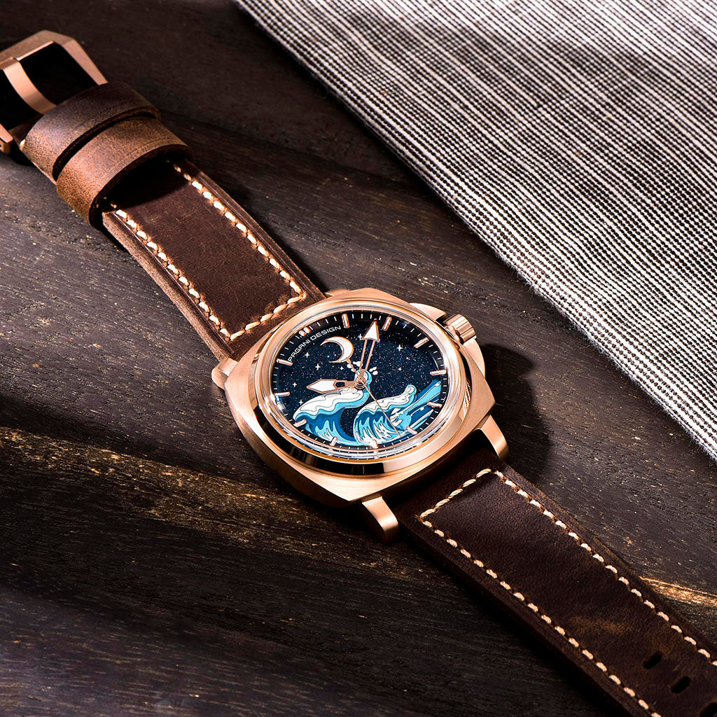 PGN Design Wave Gold Brown gold watch - product photo
